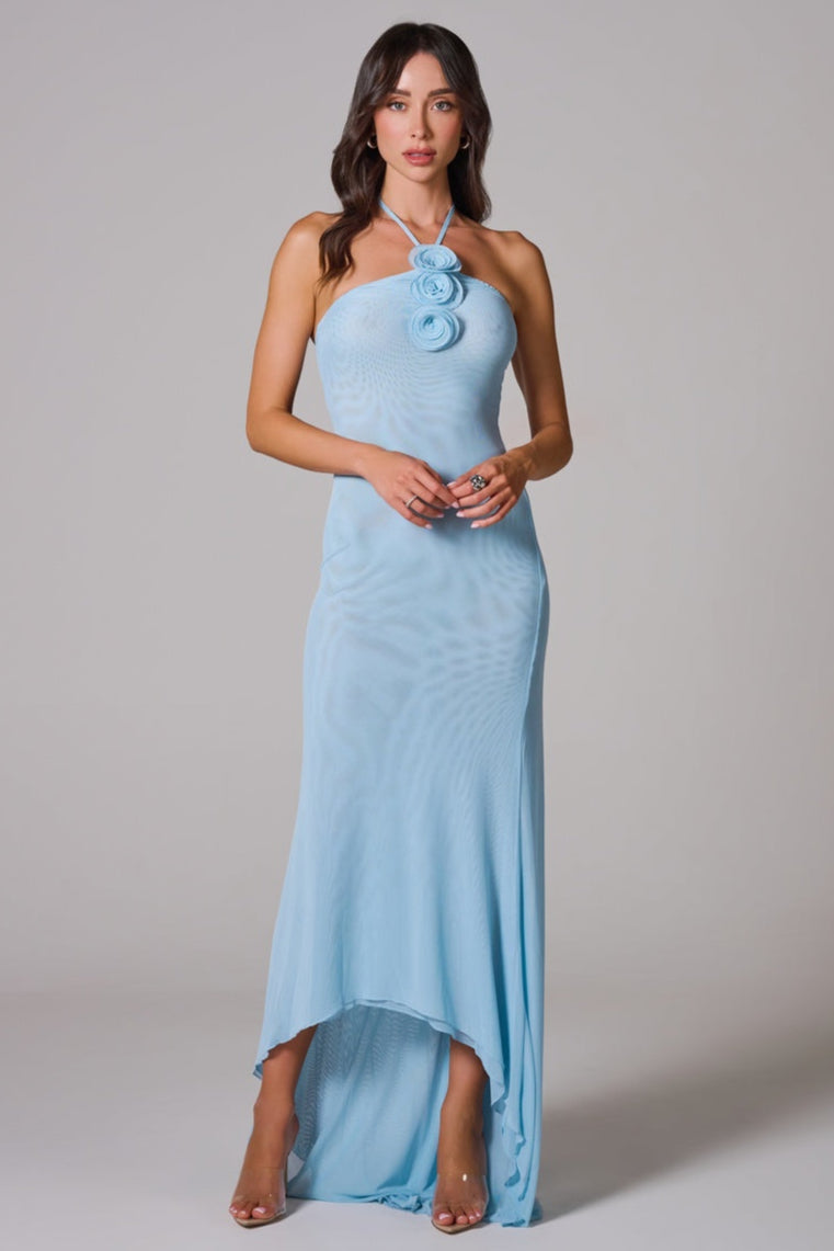 BLAIR Blue Mesh Maxi Dress