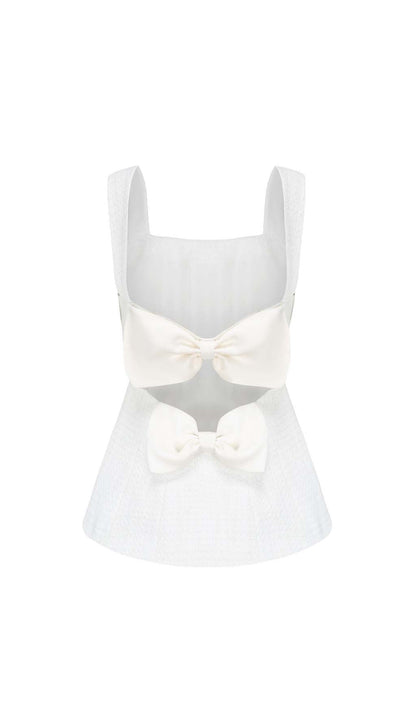 BOW-EMBELLISHED RHINESTONE SET IN WHITE