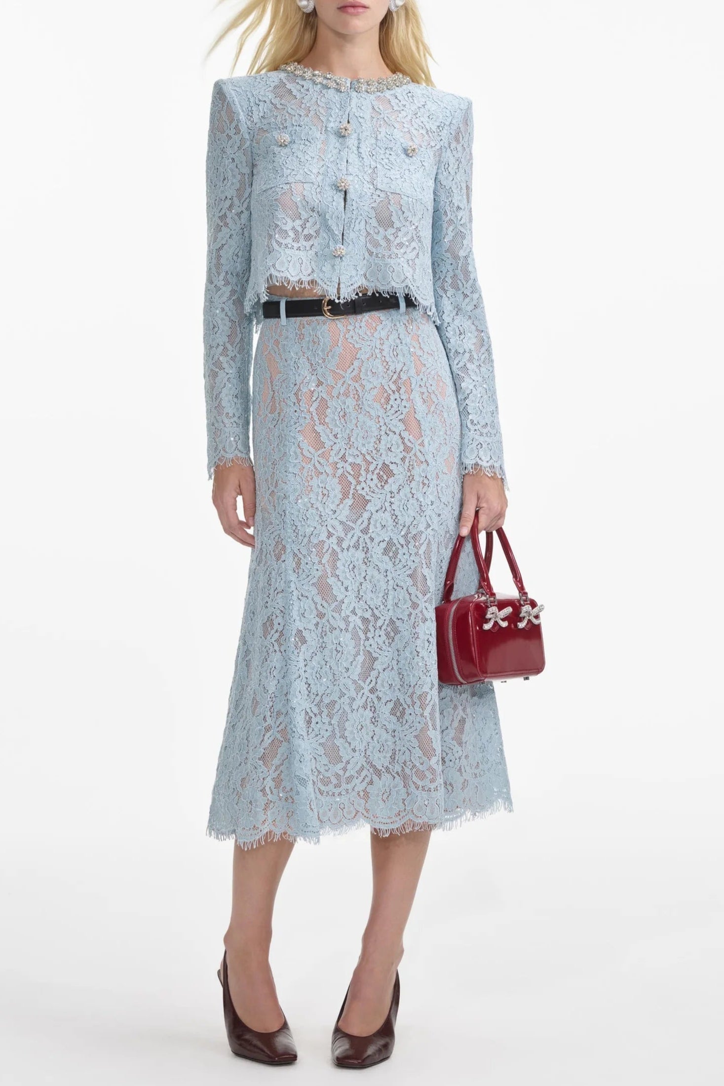 carol lace embellished top in blue