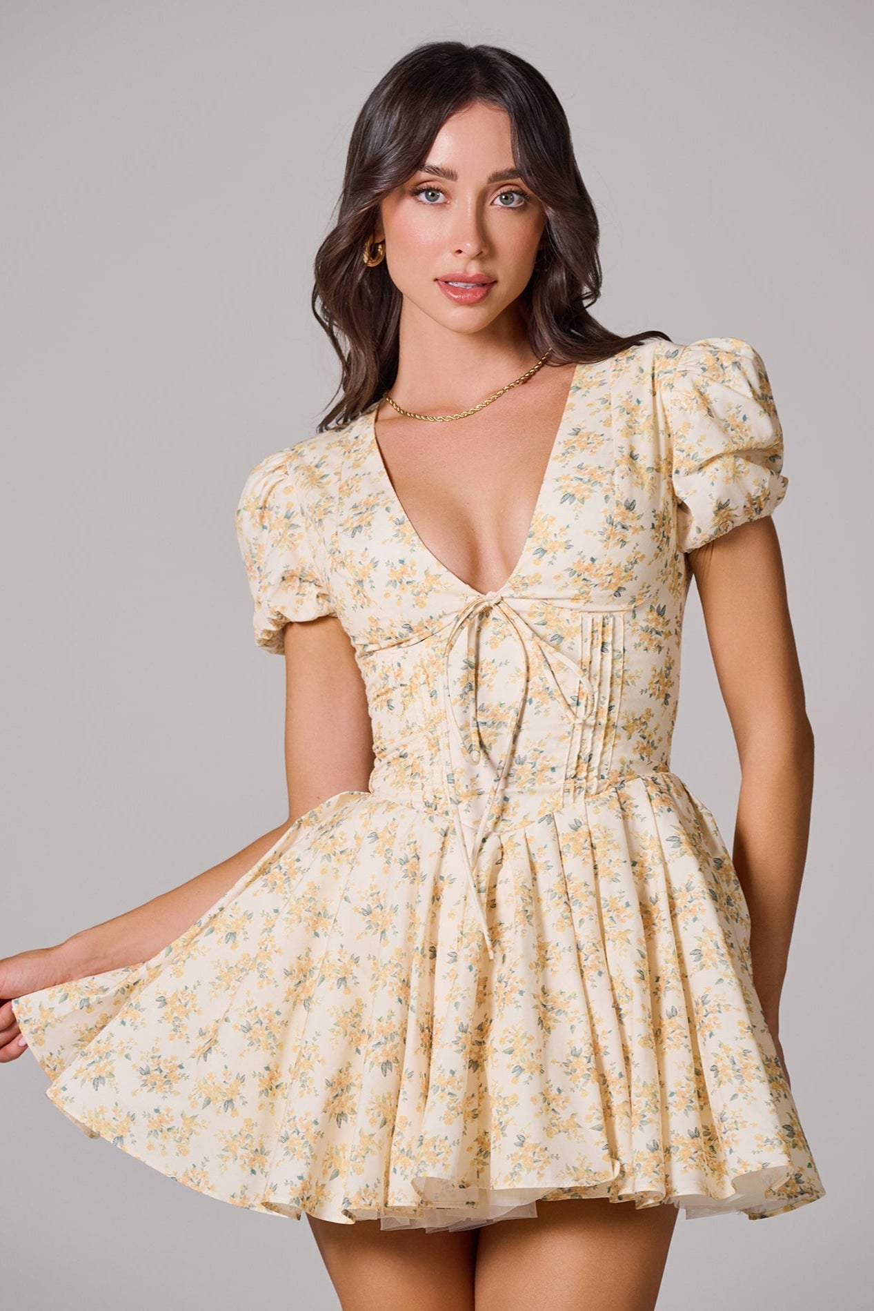 CARLOTTA Floral Pleated Mini Dress