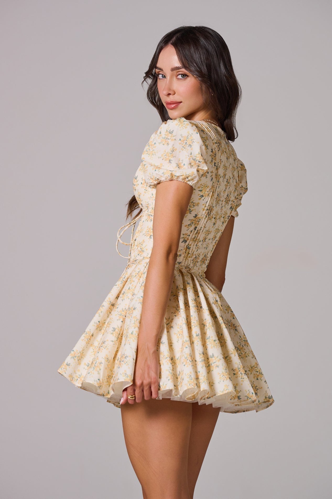 CARLOTTA Floral Pleated Mini Dress