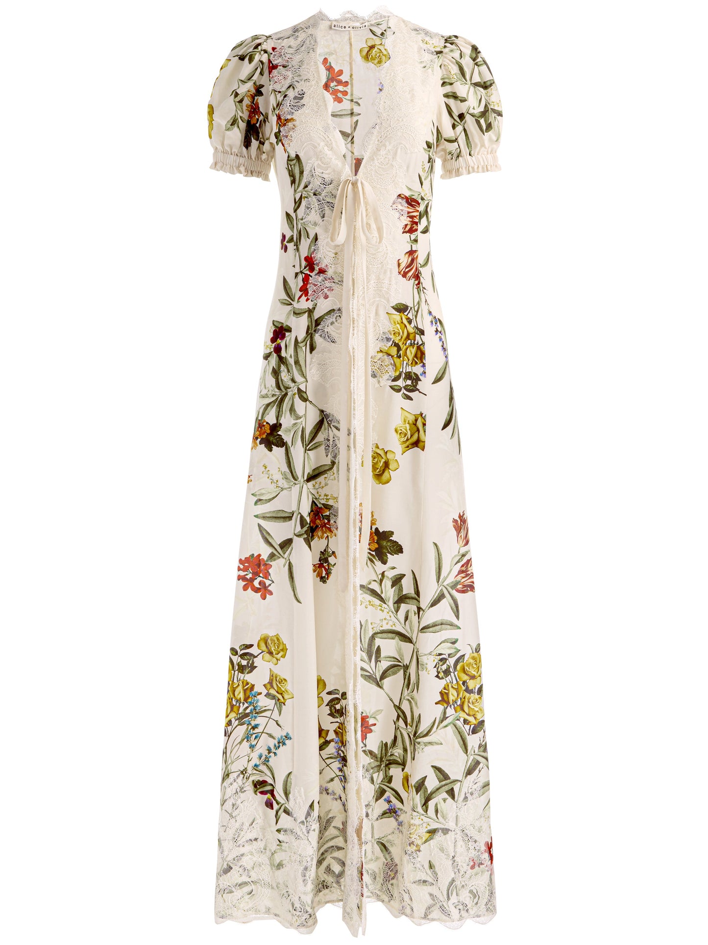 v-neck Printed puff-sleeve cardigan maxi dress 