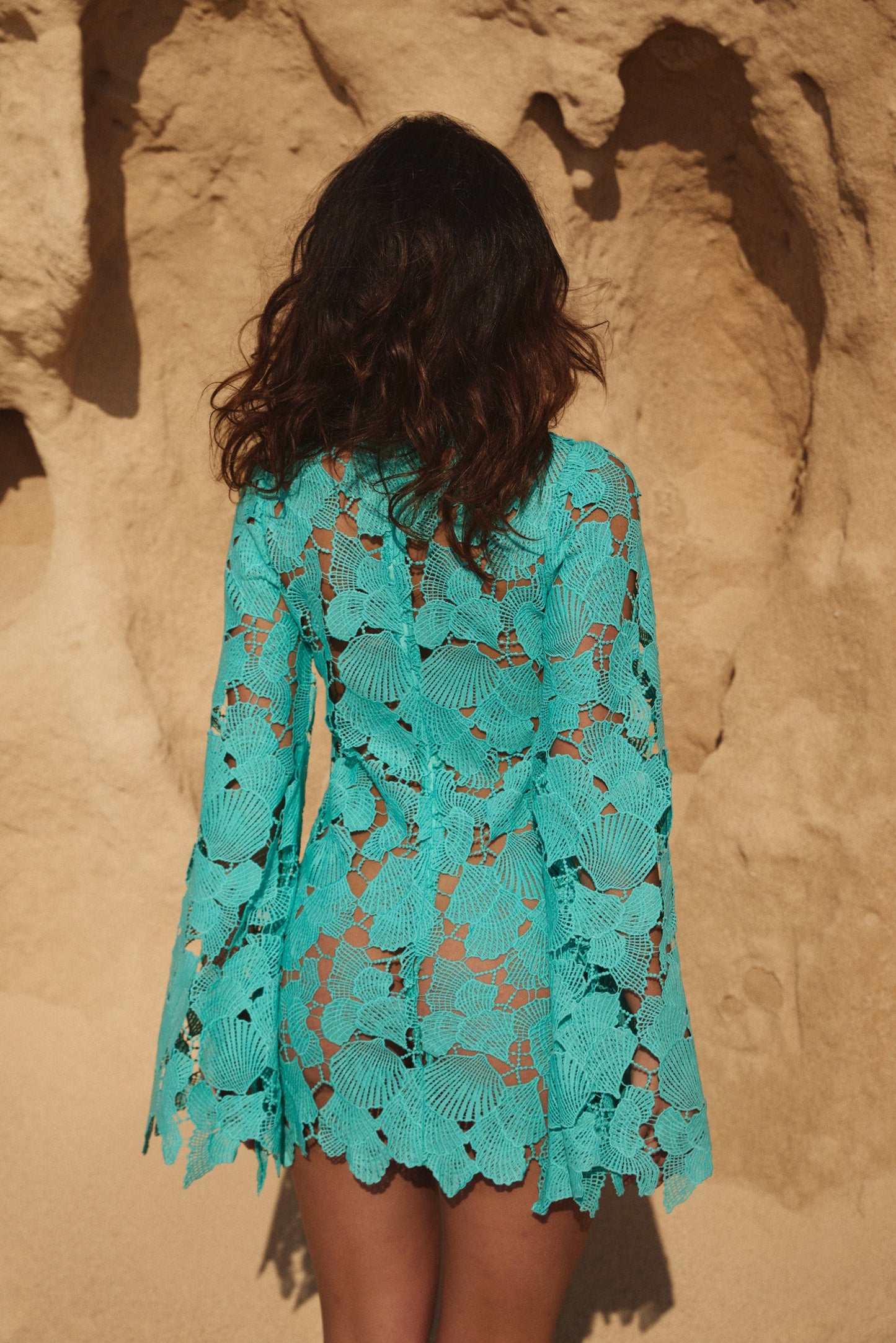 Turquoise Shell Embroidery Dress