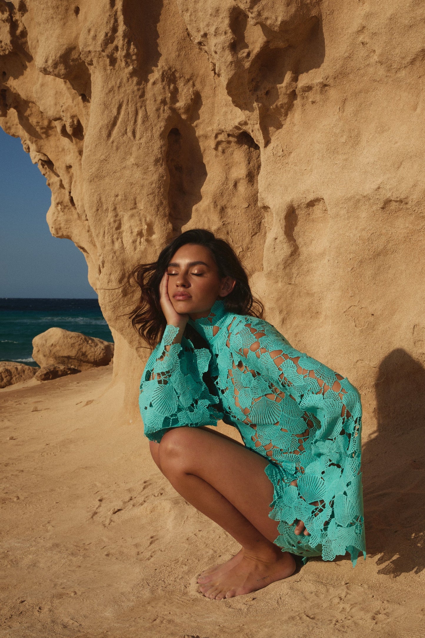 Turquoise Shell Embroidery Dress
