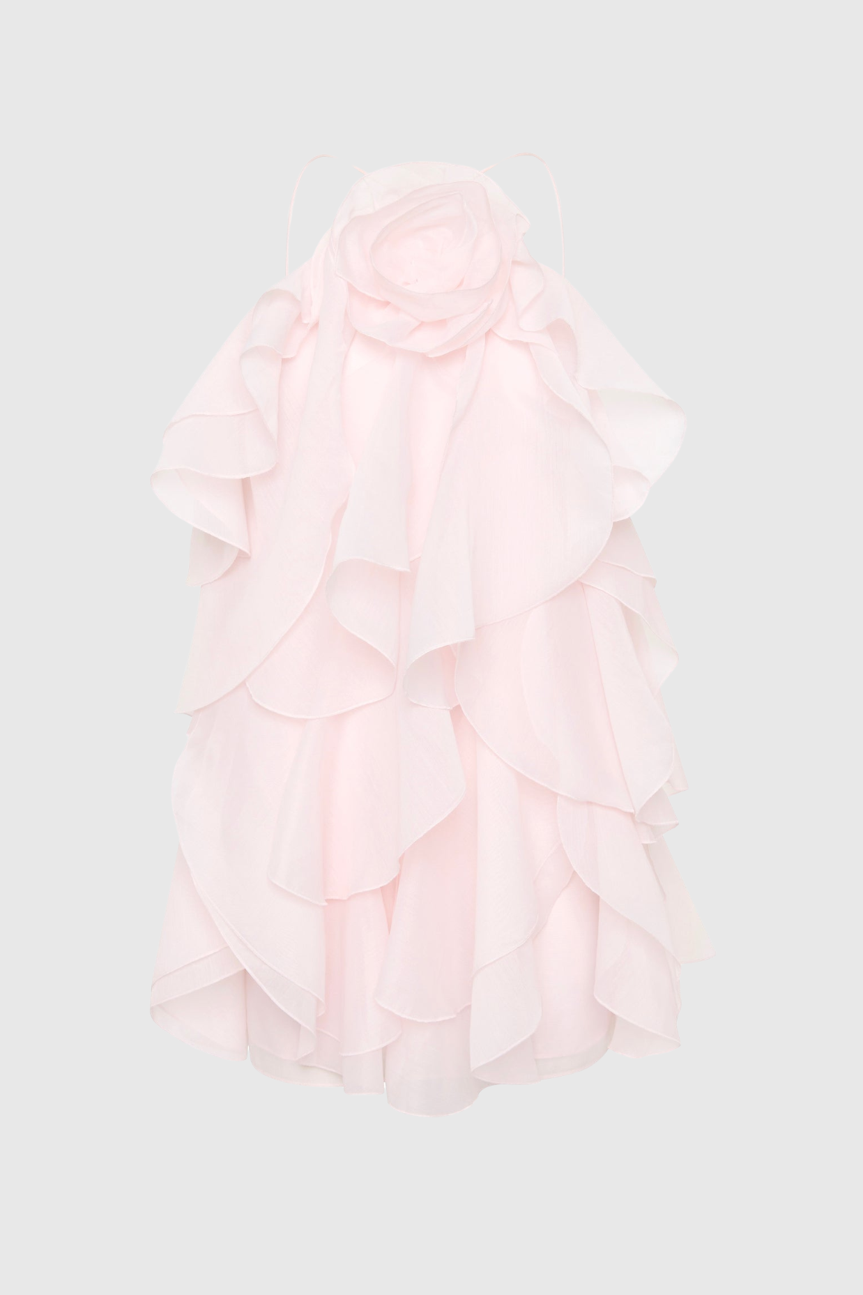 lorraine Halter Floral Ruffle Layered Mini Dress in Pink
