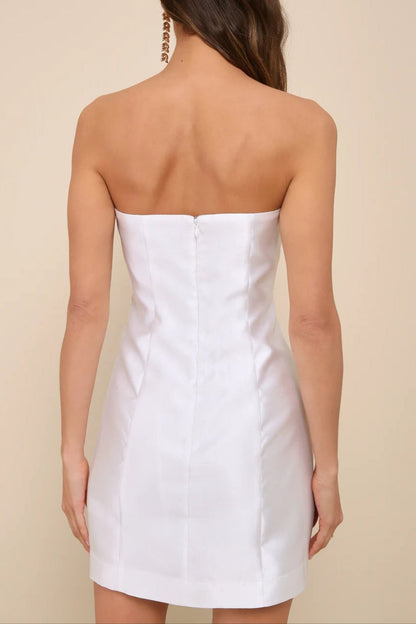 Charming Destiny White 3D Floral Applique Strapless Mini Dress