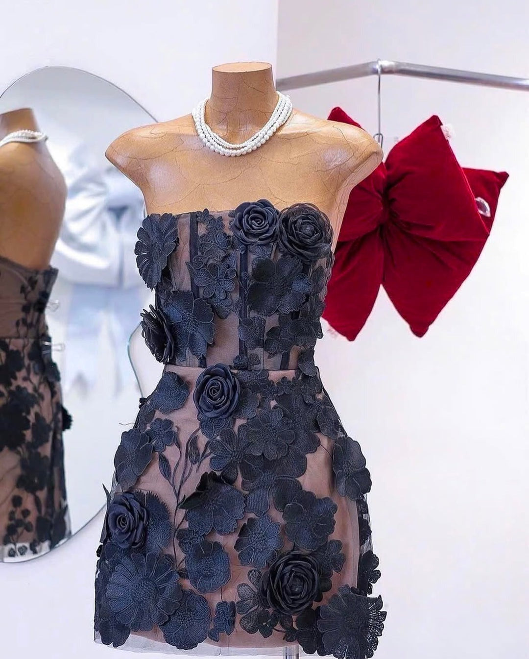 jessica floral embroidery Mini Dress in black