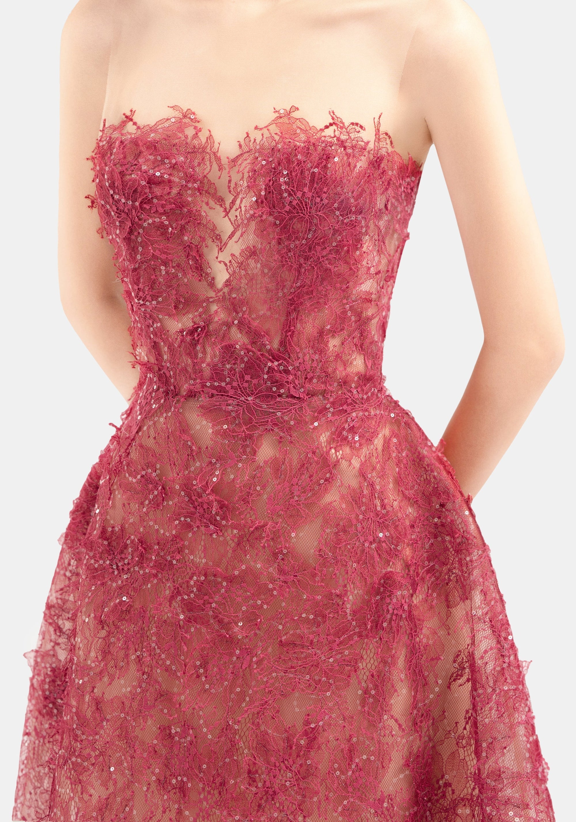 RED BEADED LACE Midi DRESS