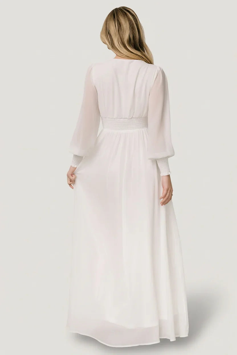 Olivia v-neck tulle Maxi Dress | White