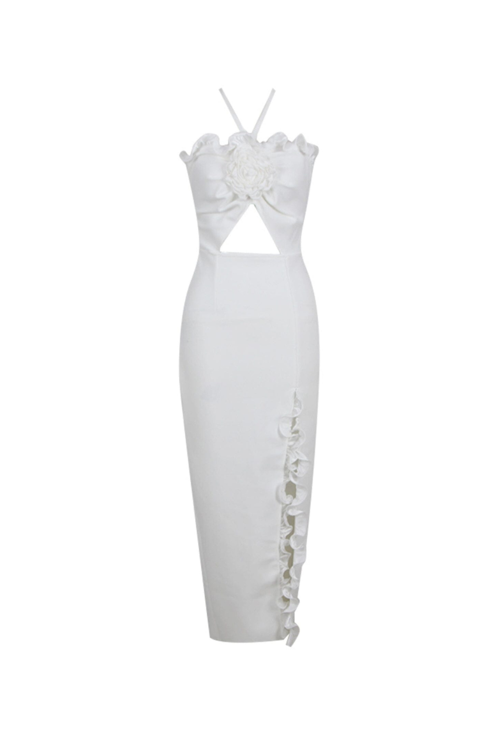 FLORAL EMBELLISHED SLIT MIDI DRESS IN WHITE
