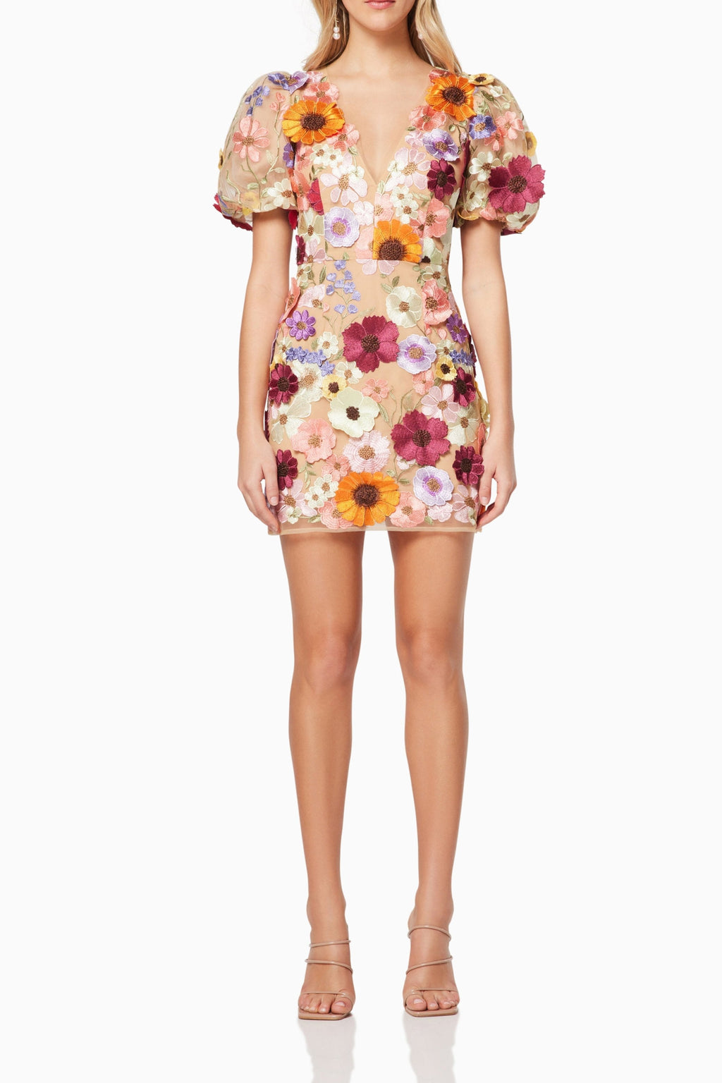 Rosalind 3D Floral Mini Dress in Pink
