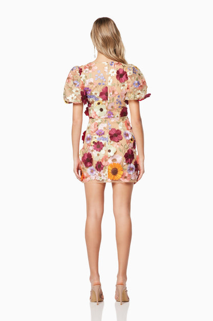 Rosalind Pink Mini Dress - 3D Floral Embellished Party Dress
