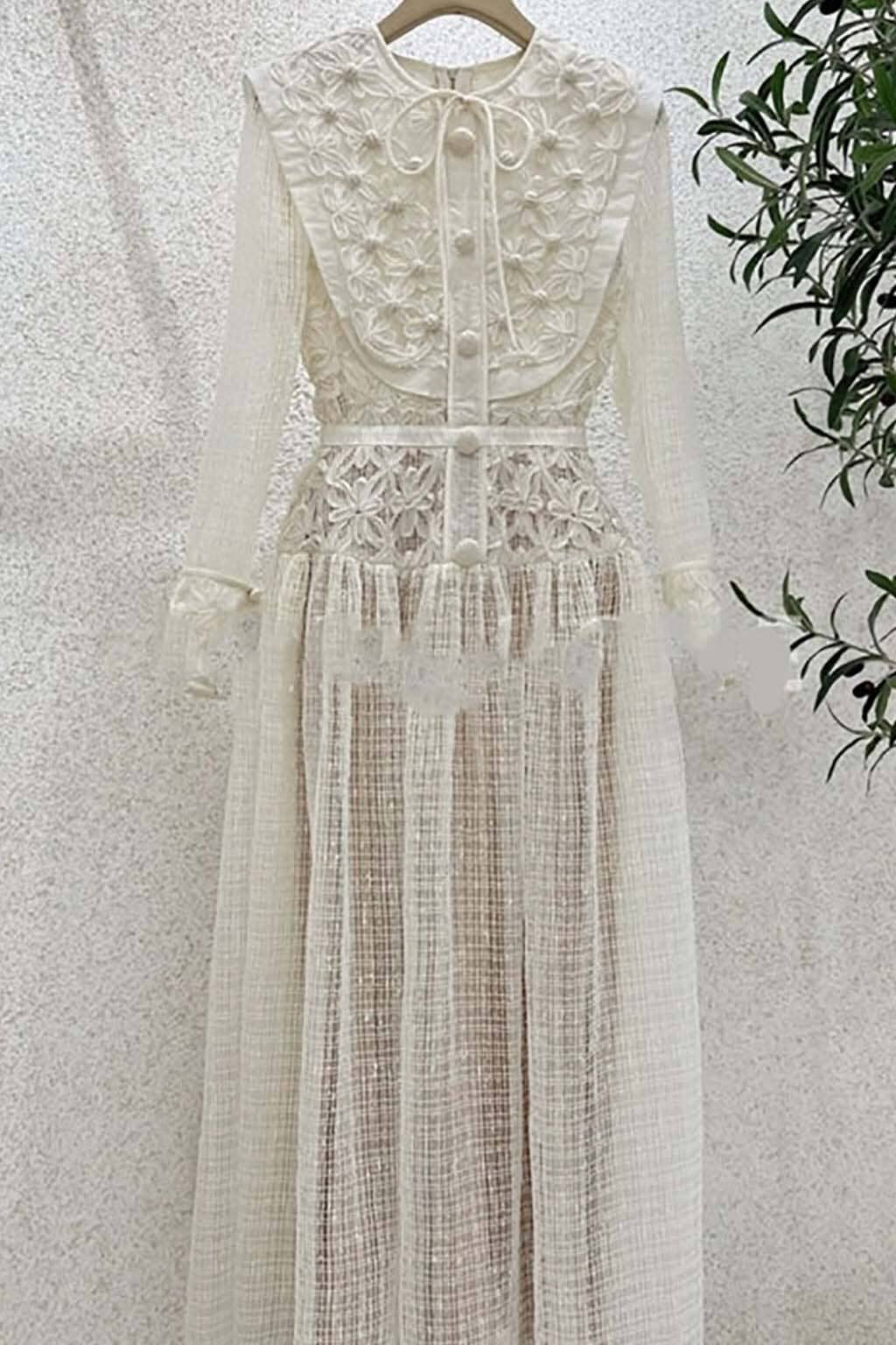EMBROIDERY LACE LONG SLEEVE MIDI DRESS IN WHITE DRESS sis label 