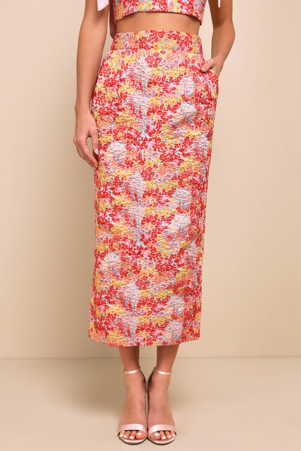 Pink Multi Metallic Tie-Strap Two-Piece Midi Dress
