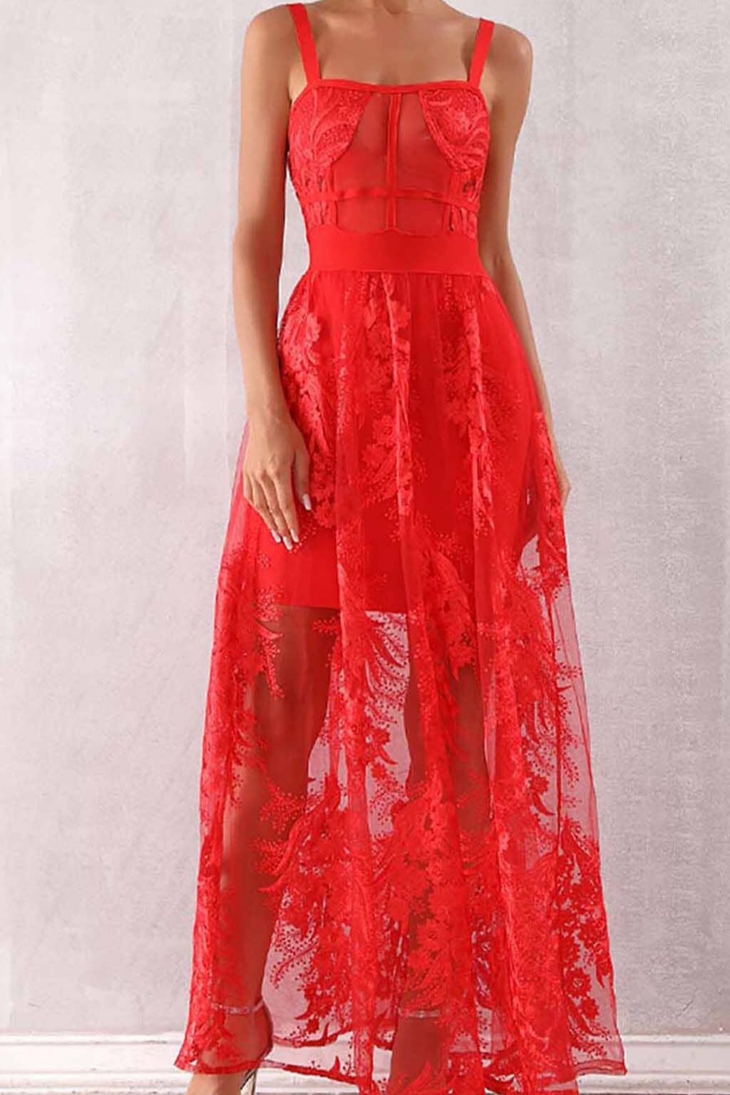 FLORAL CORSET LACE MAIX DRESS IN RED