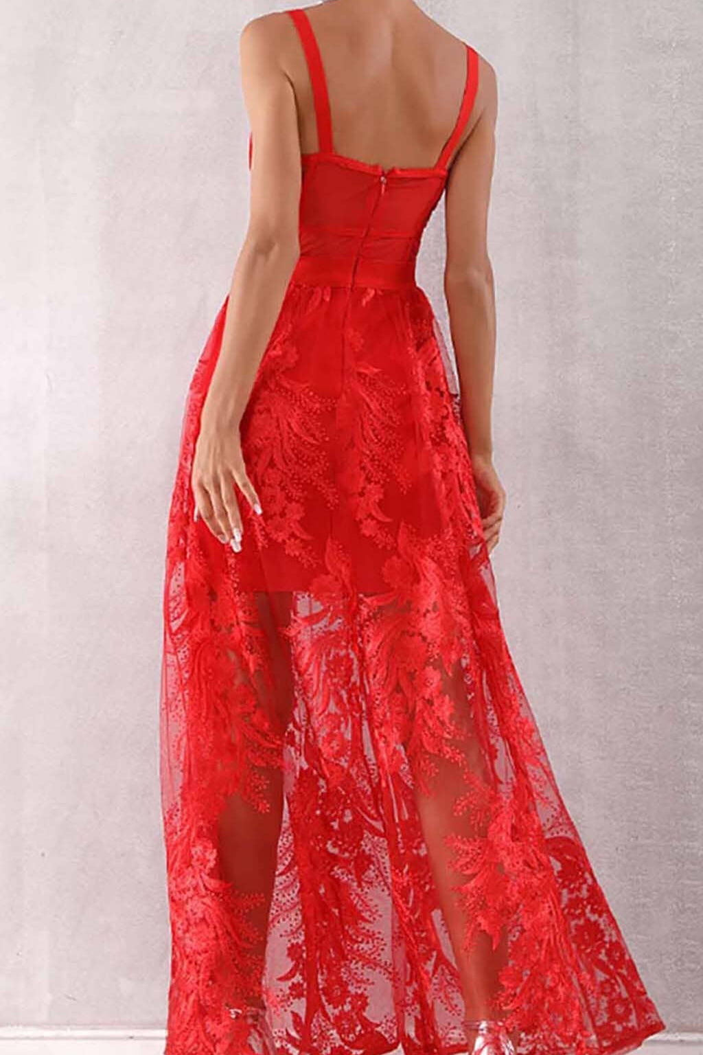 FLORAL CORSET LACE MAIX DRESS IN RED