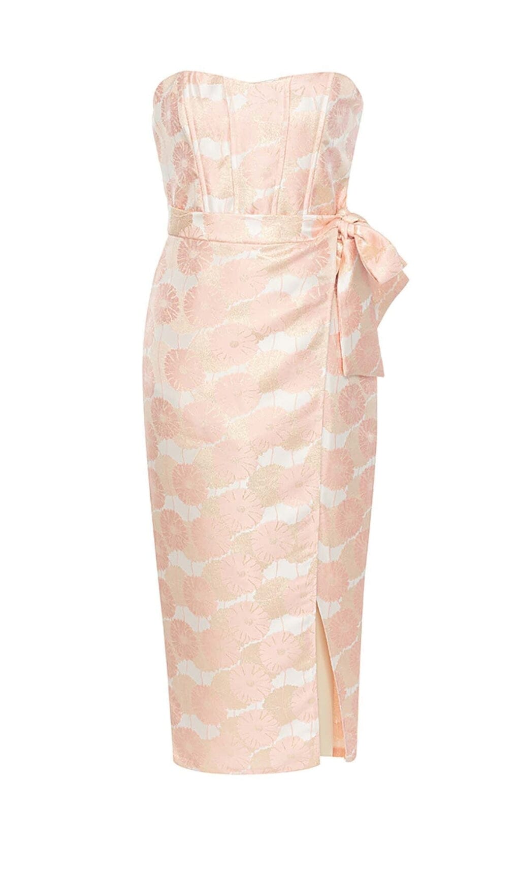 ABITO MIDI CON SPACCO E NODO INCROCIATO FLOREALE ROSA