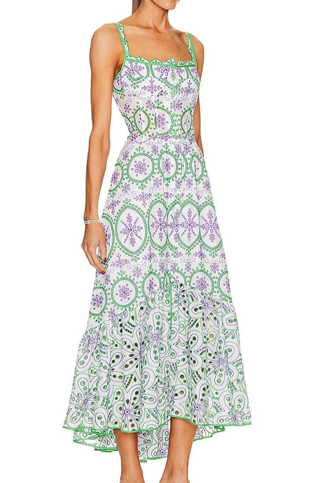 FLORAL EYELET EMBROIDERED MAXI DRESS IN ROSE PETALS