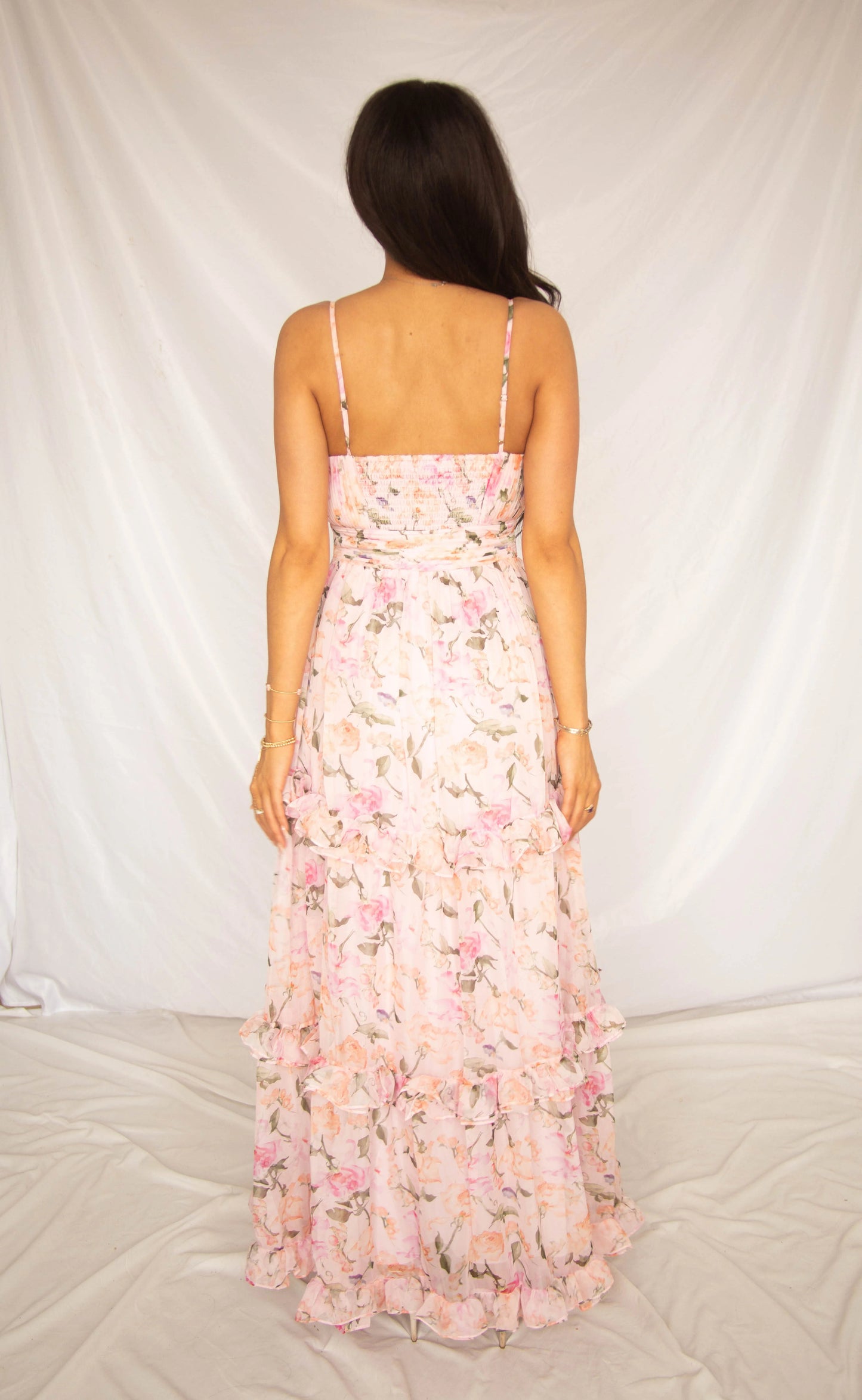 Printed camisole tiered maxi dress - pink