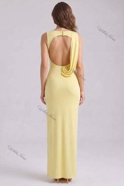 pale yellow jersey column maxi dress