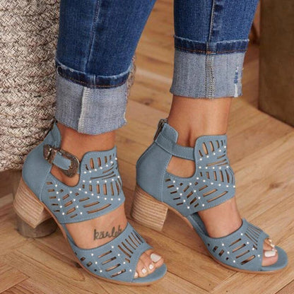 Buckle Peep Toe Hollow Out  Shoes