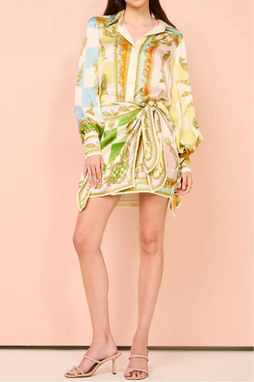 leila Lantern sleeve printed mini dress