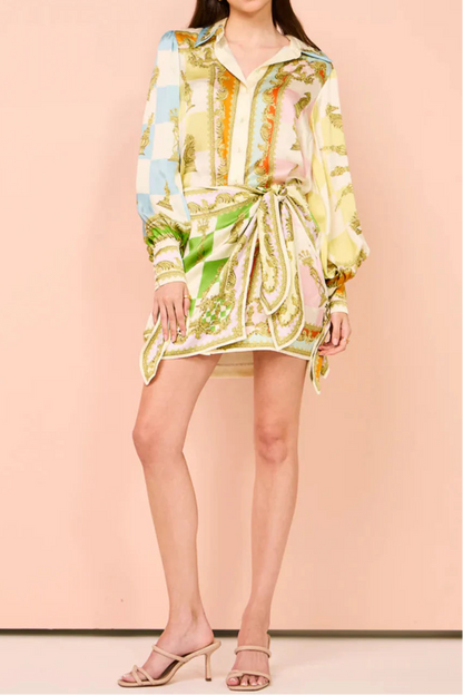 leila Lantern sleeve printed mini dress