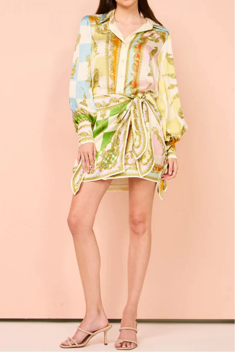 leila Lantern sleeve printed mini dress