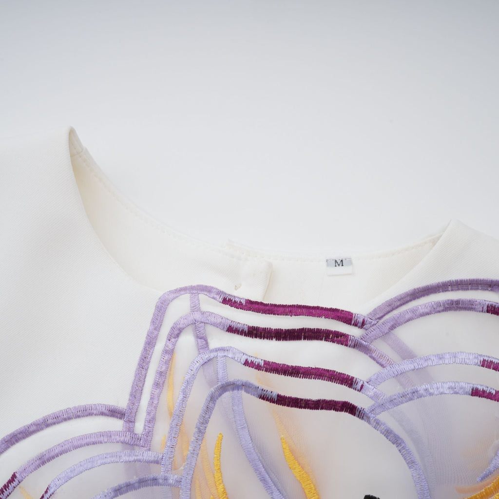 ホワイトフローラル刺繍ミディドレスセット