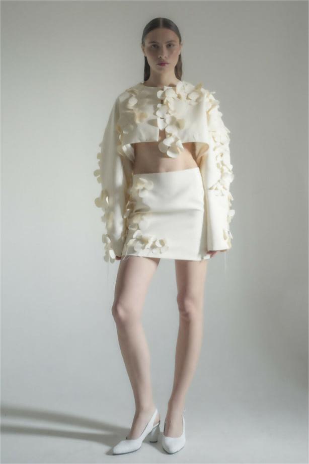 3D Floral Long Sleeve Top ＆ High Waist 3D Floral Mini Skirt Set