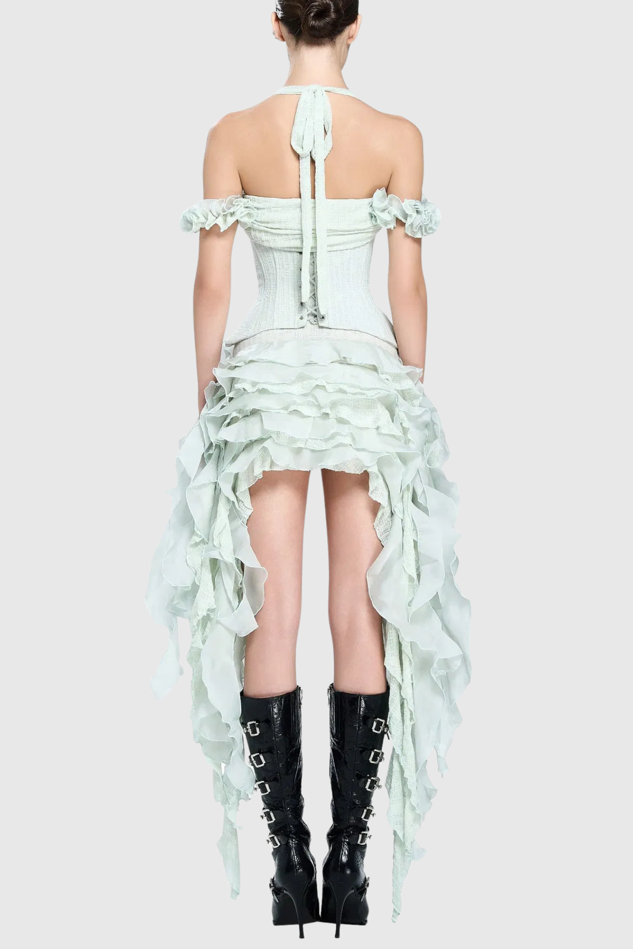 elva halter three-dimensional flower irregular tassel mini dress in mint