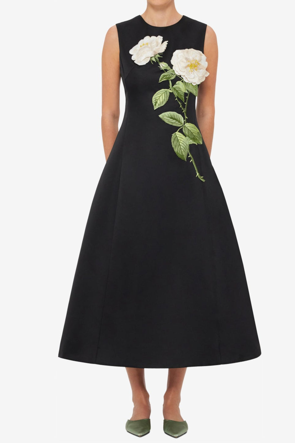 kate floral print Embellished Sleeveless Midi Dress in black