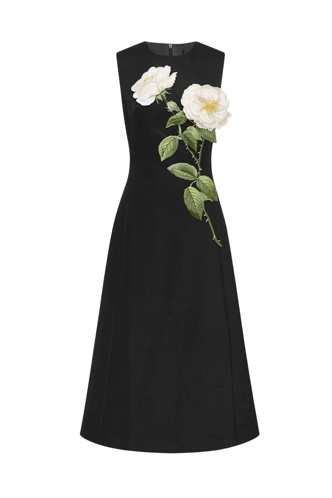 kate floral print Embellished Sleeveless Midi Dress in black