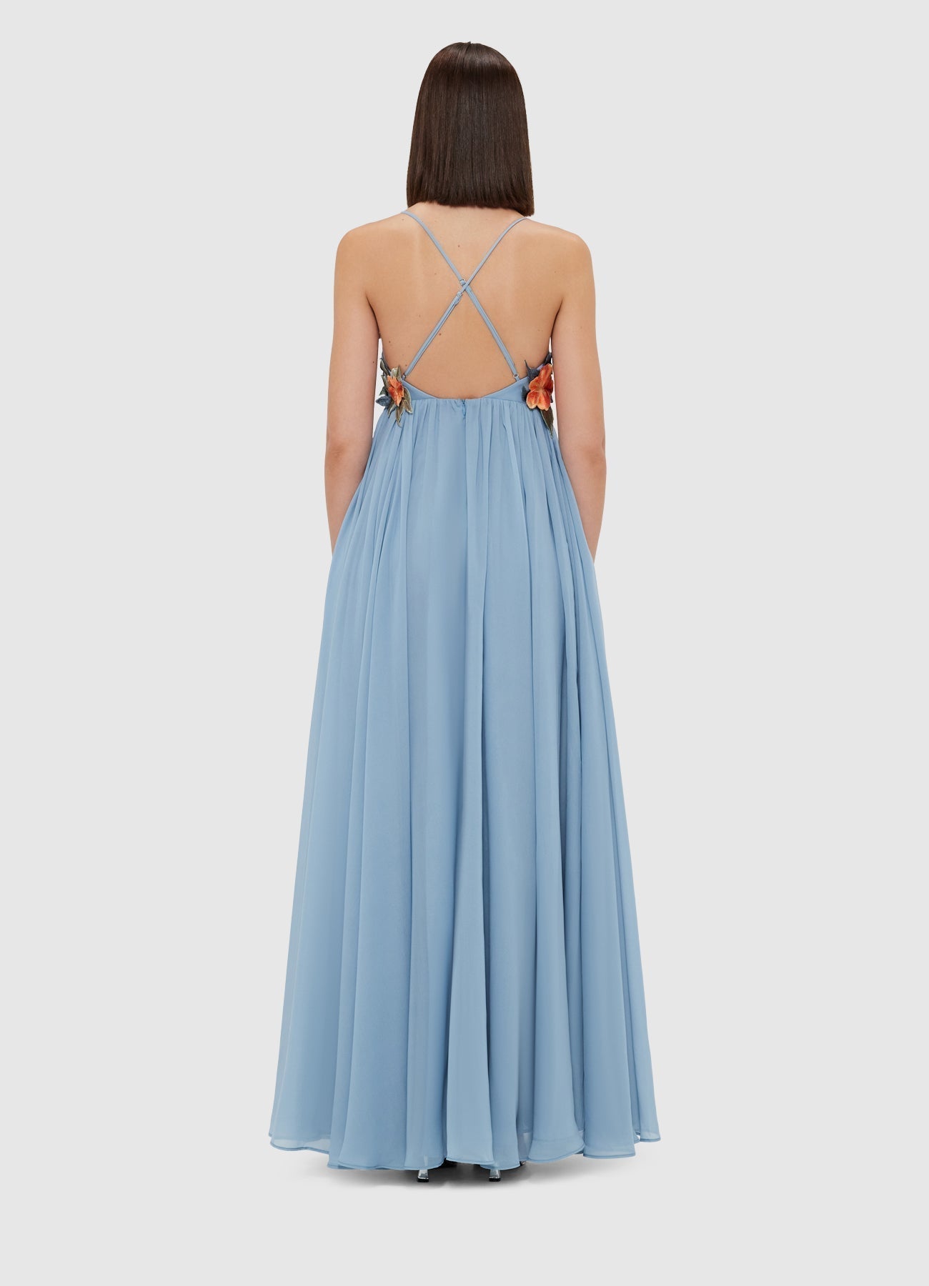 joanne Appliqué Floral Maxi Dress in Powder Blue