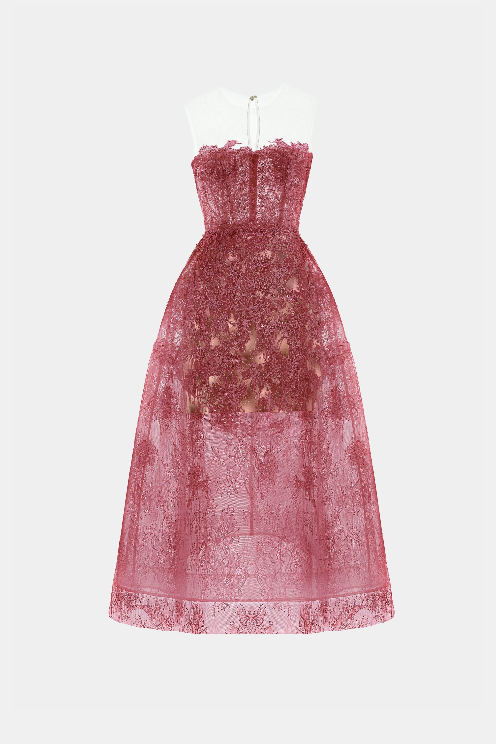 RED BEADED LACE Midi DRESS