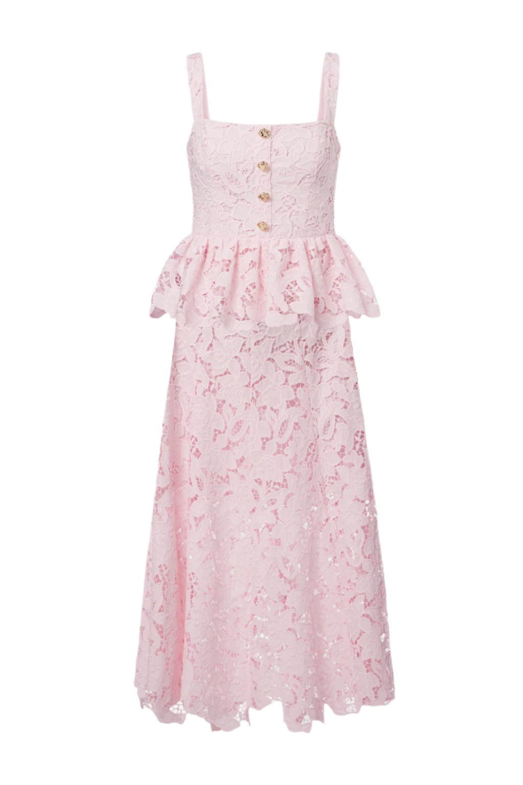 Pink Lace Peplum Midi Dress
