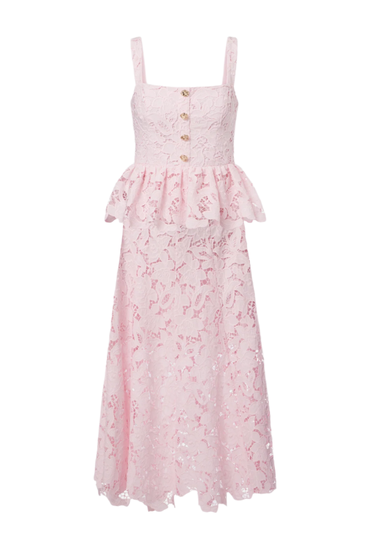 Pink Lace Peplum Midi Dress