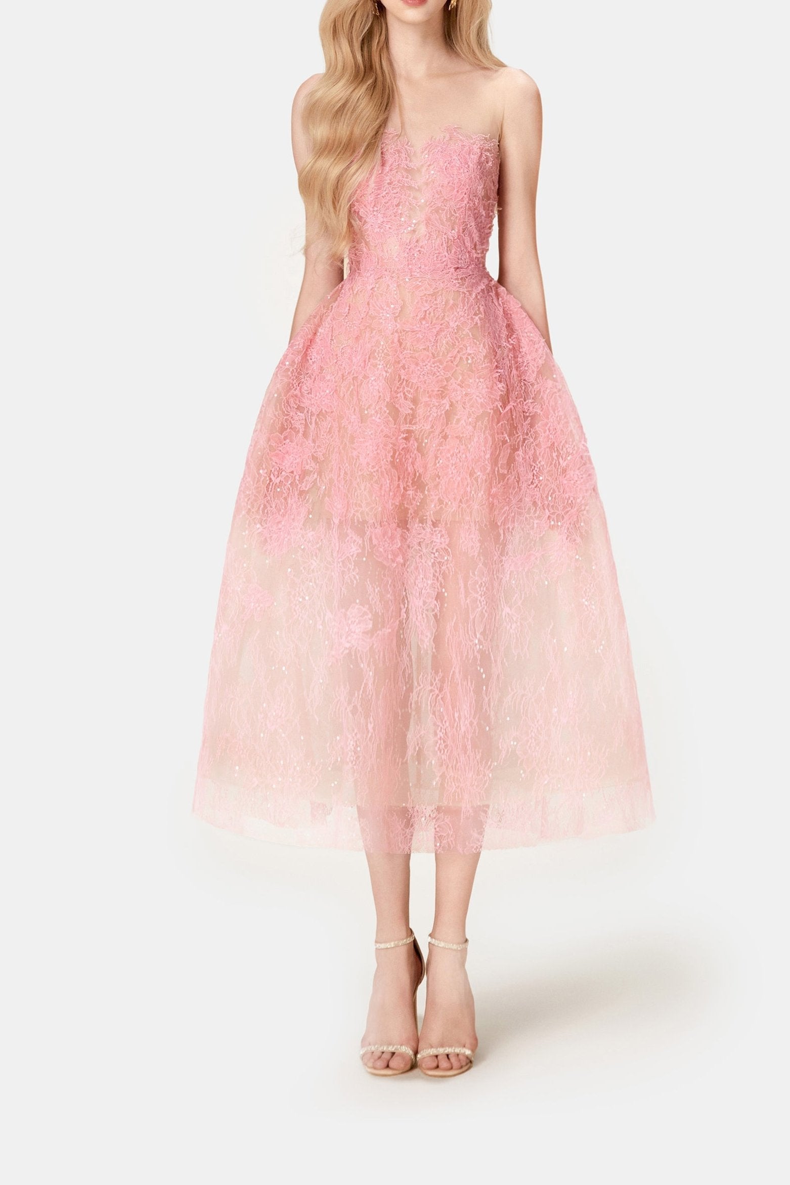 PINK BEADED LACE DRESS