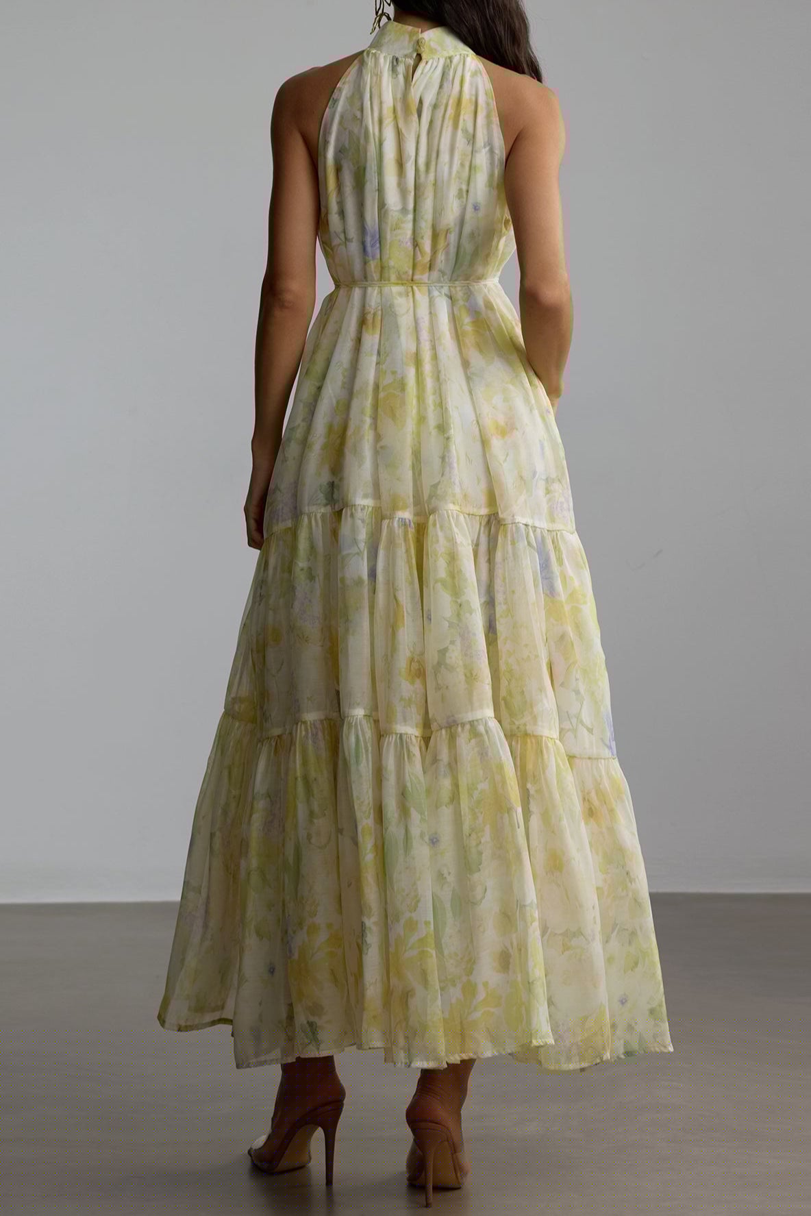 caroline Floral Print Sleeveless Maxi Dress in yellow