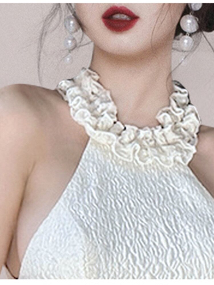 Jacquard Mini Dress - Summer Ruffle Collar Sleeveless Dress
