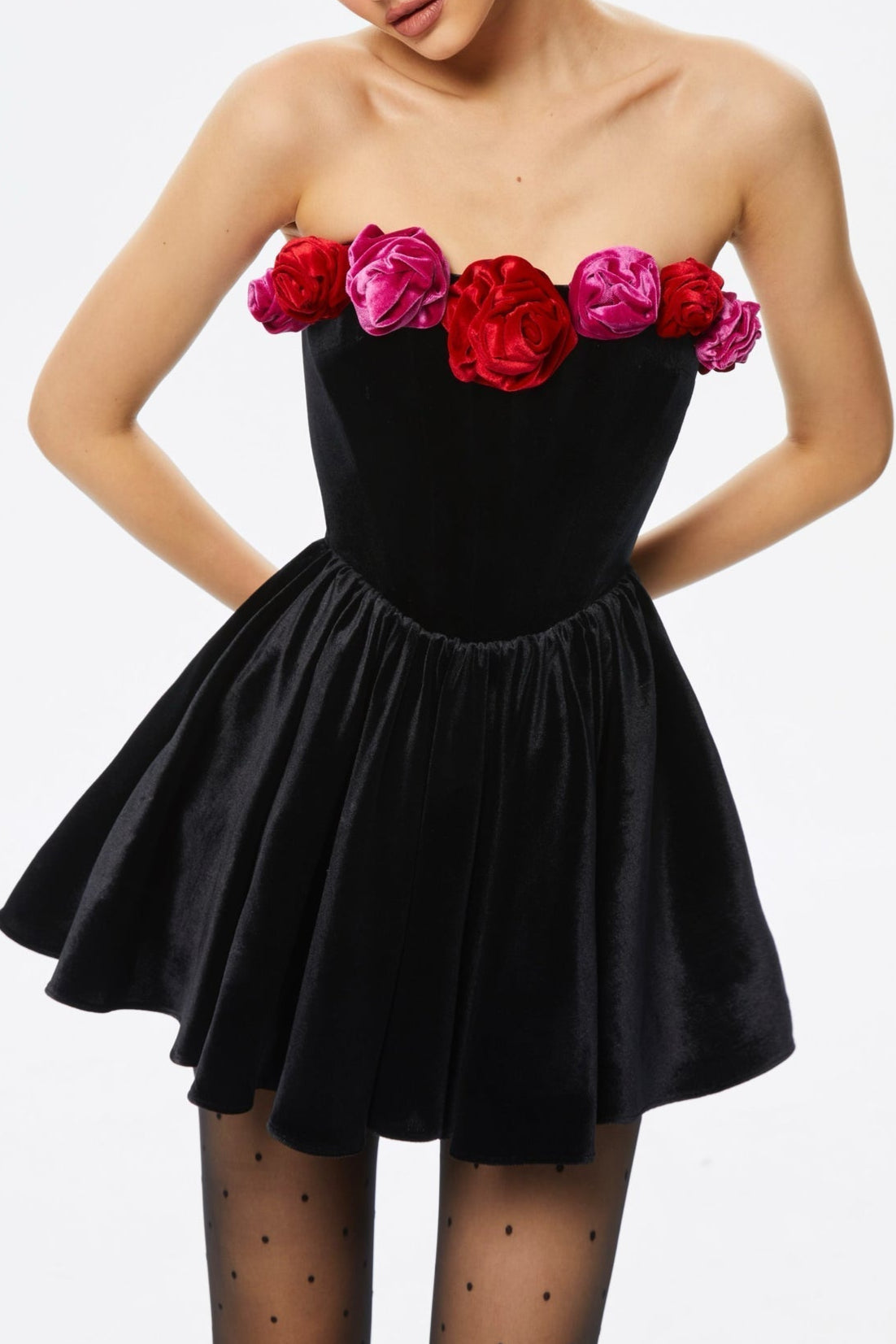 Floral Strapless Velvet Mini Dress