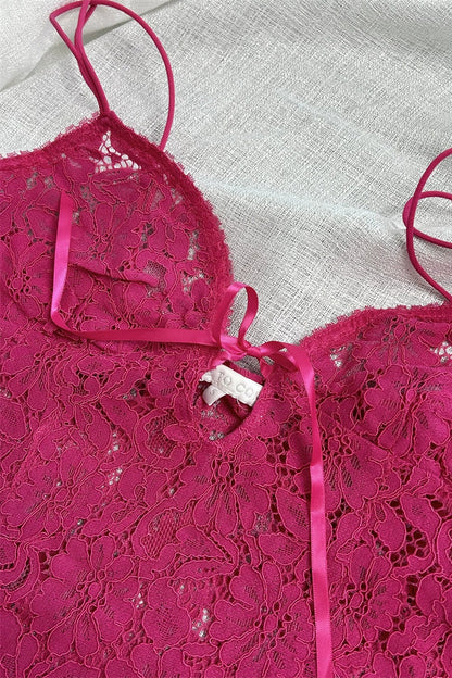 rose pink lace suspender see-through wrapping hips dress