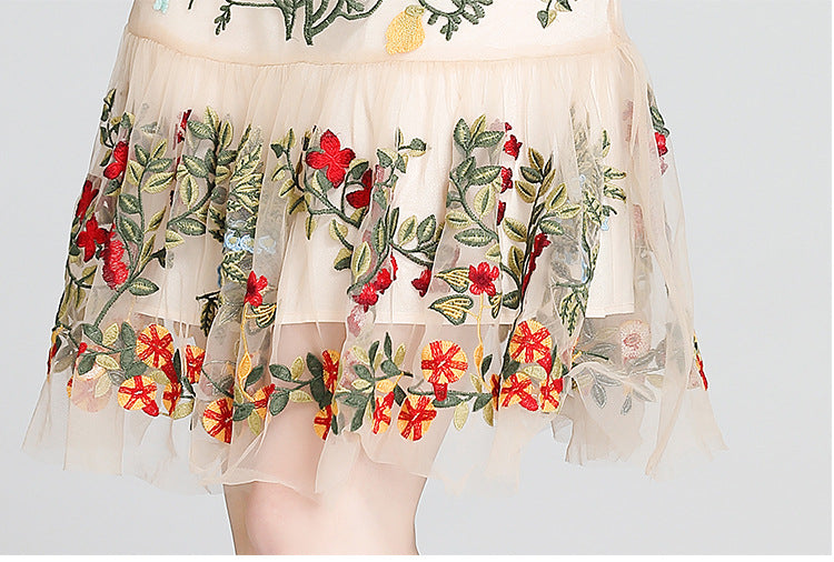 Lace Mesh Embroidered Ruffled Bodycon mini Dress