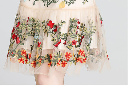 Lace Mesh Embroidered Ruffled Bodycon mini Dress
