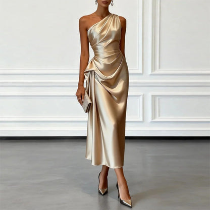 gold Off-the-Shoulder Evening Dress