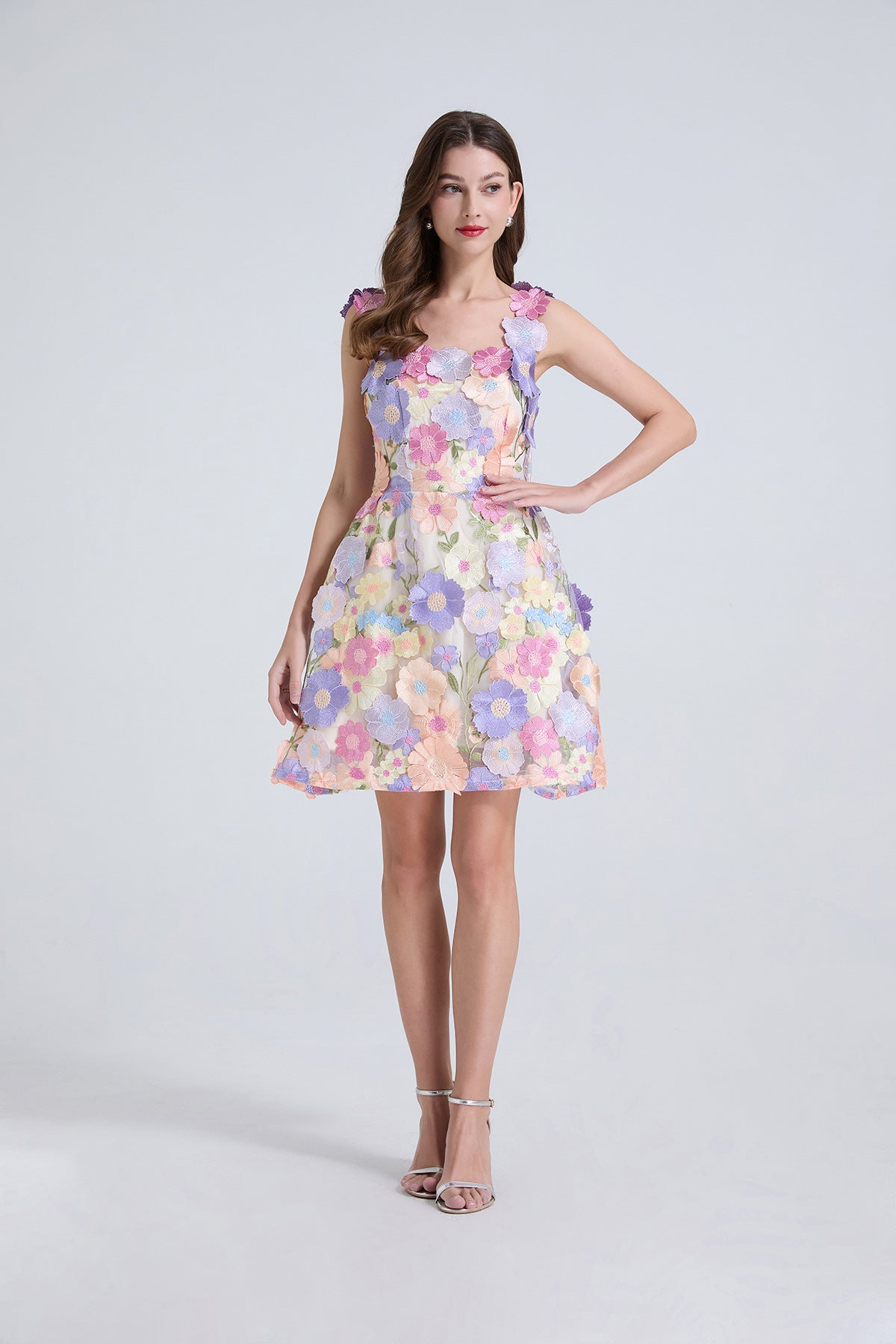 georgia 3d Floral Lace mini Dress in purple
