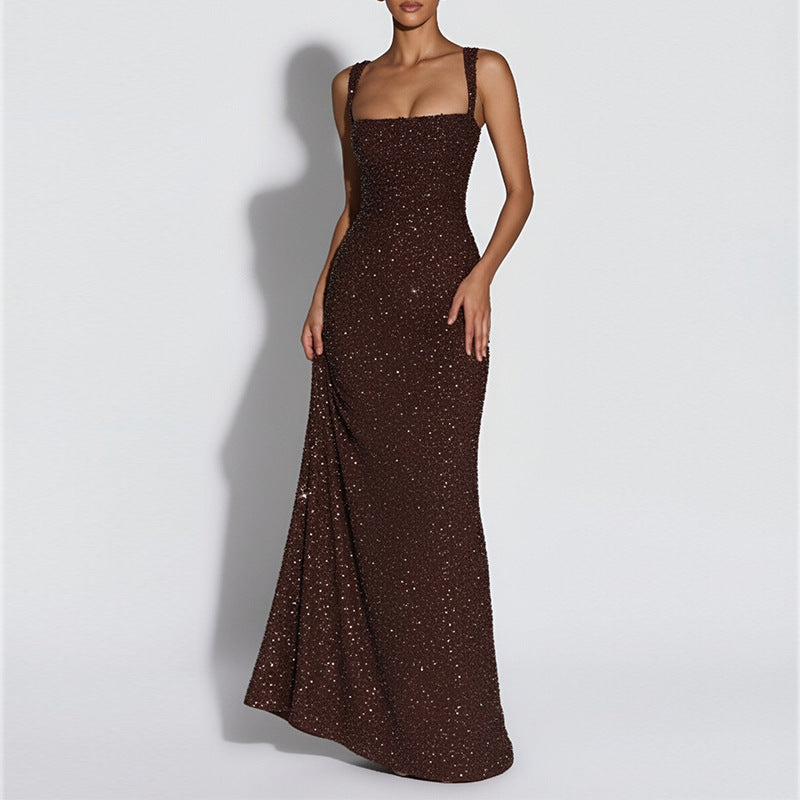 brown slip maxi dress