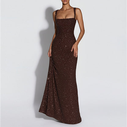 brown slip maxi dress