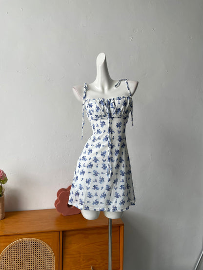 blue vintage floral slip mini dress