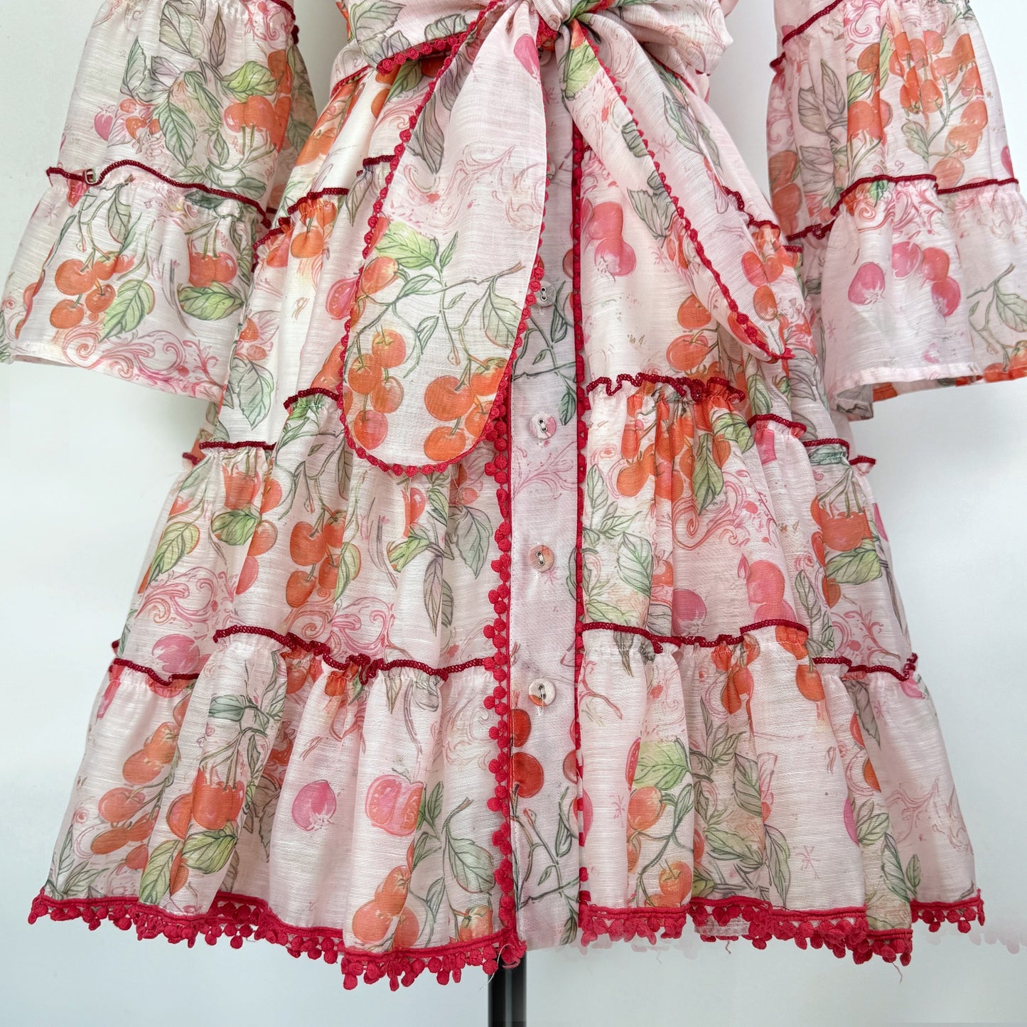 Botanical Print Lace Single Breasted Mini Dress - pink